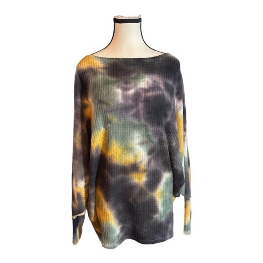 Women’s Large Fantastic Fawn Oversized Tie Die Drop Shoulder Waffle Knit